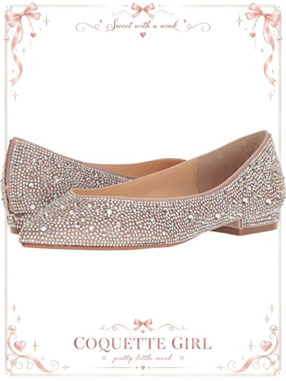 Rhinestone Embellished Pointed Toe Ballet Flat Slip-On Shoe